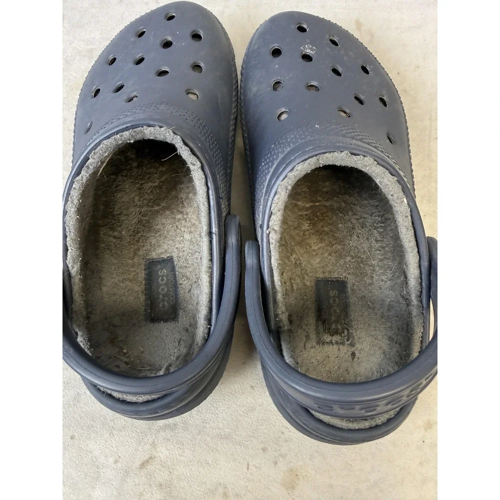 Crocs Shoes Kids Size C6 Navy Classic Lined Clog‎ Fleece Fuzzy Warm Slip On Cozy